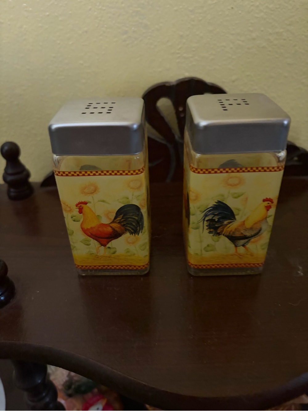 Rooster Salt and Pepper Shakers - Yellow Floral Design